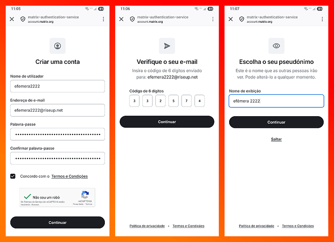 Burocracias e opção de escolher um nome de exibição