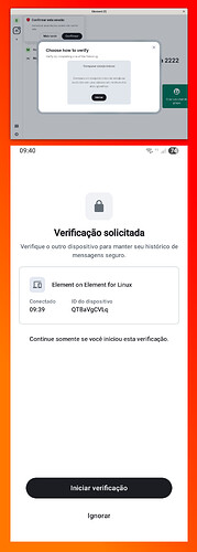 Aceitando o começo da verificação entre os dispositivos