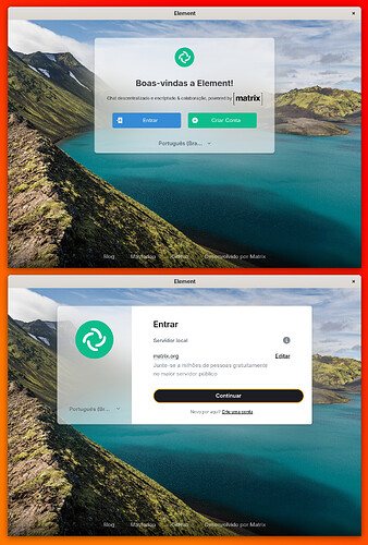 Iniciando o Element Desktop e escolhendo servidor